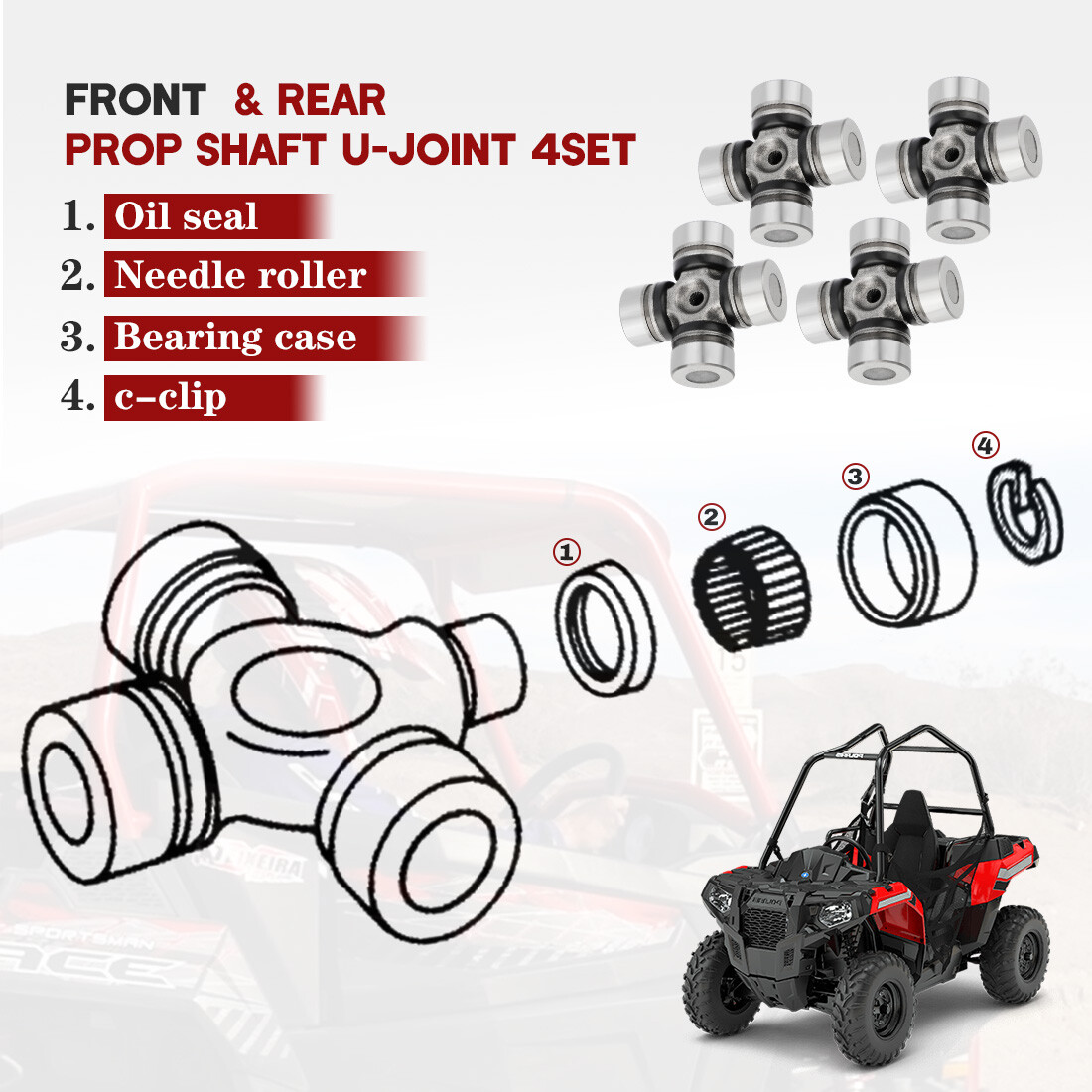 Front & Rear Prop Shaft U-Joint 4SET For Polaris Sportsman 550 - Foto 4