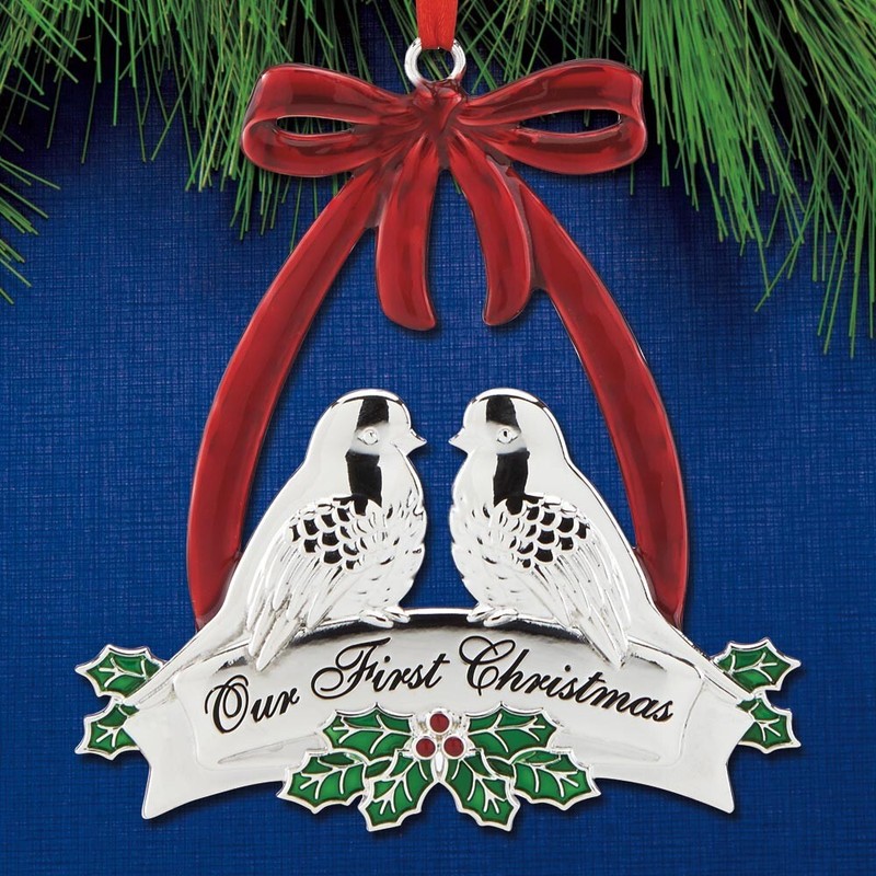 New Lenox Our First Christmas Doves Silverplate Ornament #11998