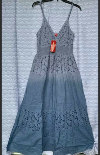 Women Ombre Dip Dye gray Eyelet Lace Dress S vneck summer sale aline swing