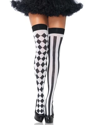 Harlekin Strümpfe Schwarz Weiß Damen Overknee Cosplay Clown Halloween Leg Avenue - Bild 1 von 4