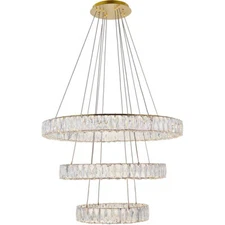 Crystal Chandelier Light Fixture Goldish Foyer Living or Dining Room Halo Rings