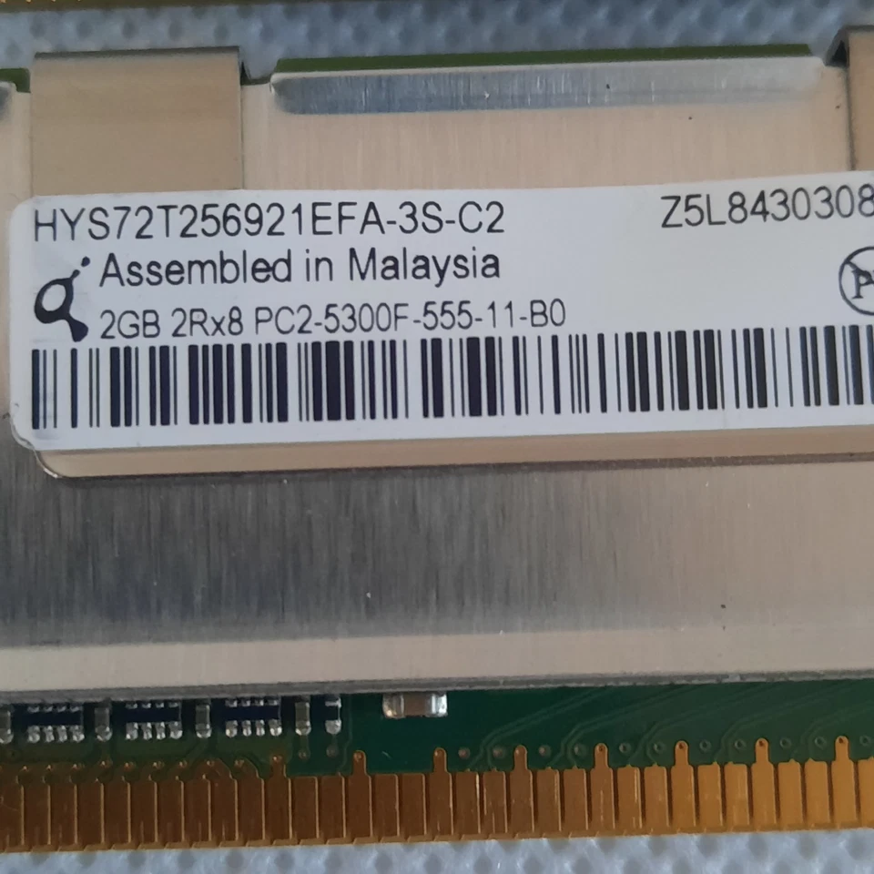 16GB TOTAL, 2gb X 8, HYNIX HYS72T256021EFA-3S-C2, 2RX4 PC2-5300F-555-11-B0, DDR2 - Image 2 of 2