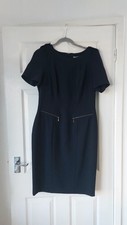 M&S Navy Blue Shift Dress Size 14 Work Office Military Style Gold Buttons Pocket