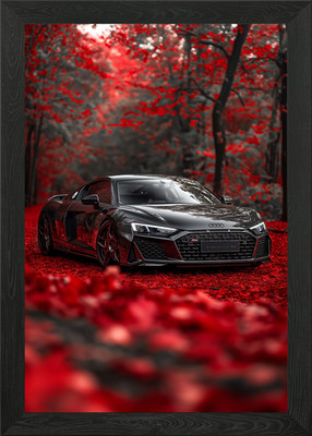 Schwarz Audi R8 Tuned Forest Gerahmtes Wandbild Poster Leinwanddruck Bild