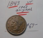 Photo of a 1843-P Large Cent from an eBay listing that sold on Jul 16, 2026