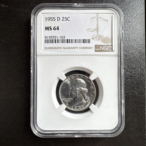 1955-D Washington Quarter NGC MS64 Frosty White PQ New Holder 