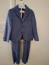 Mayen Kids Boys 2-Piece Blue Check Suit Set Jacket & Pants Size 4