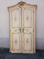 STIPO A MURO LACCATO VENEZIANO - 2 ANTE CON TELAIO - FIORI DIPINTI - 1960 EMILIA