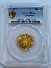 PCGS graded  1927 MS 62 Netherlands Gold Ducat  - free shipping!!!!