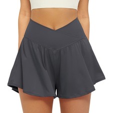 Crossover Athletic Shorts for Women 2 in 1 Flowy Running Shorts with Pockets ...