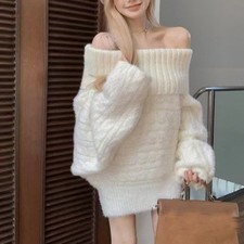 New Winter Womens Loose Pullover Sweaters Off Shoulder Fashion Party Sweater