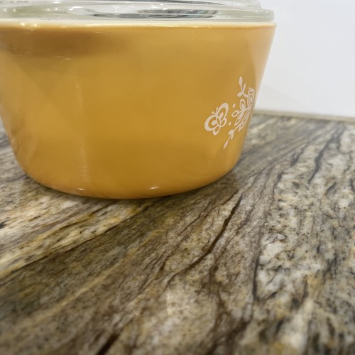 VINTAGE PYREX Butterfly Gold White Flower Bowl Casserole Dish #473 1qt 🇺🇸 - Picture 10 of 24