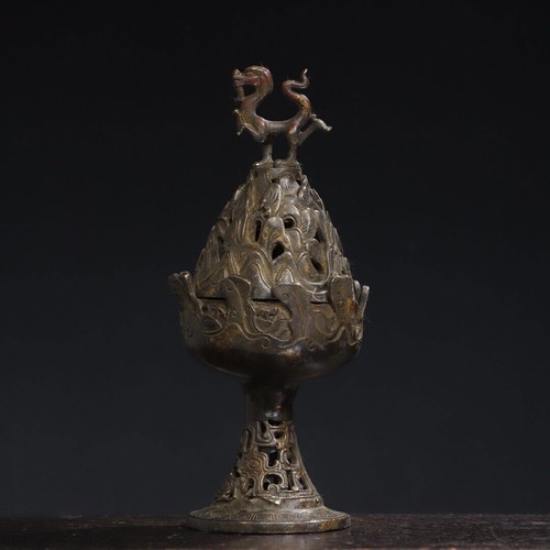 Quemador de incienso de montaña dragón dorado marca Qing antigua dinastía Qing de 9,5" - Imagen 9 de 9
