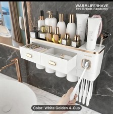 Wall Mounted Toothbrush Holder with Toothpaste Dispenser Cups Storage