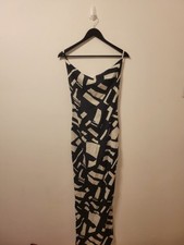 Pretty Little Thing Maxi Strappy Tea Dress Size 8 Black White Party Work Boho 