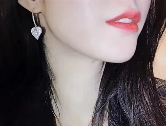 2 Ct Heart Shape Lab Created Diamond 14K White Gold Over Bridal Dangle Earrings - Image 3 of 4