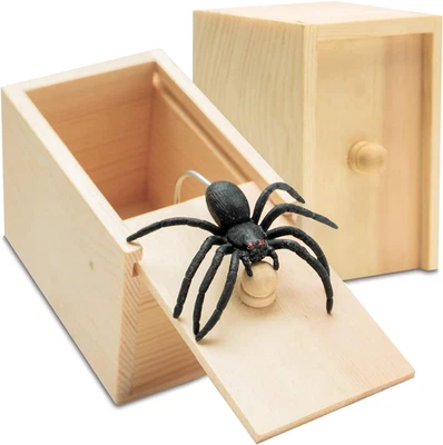 Fudragtn Fake Spider in a Box Prank Gift for Adults Kids,Handmade Wooden Pop ...