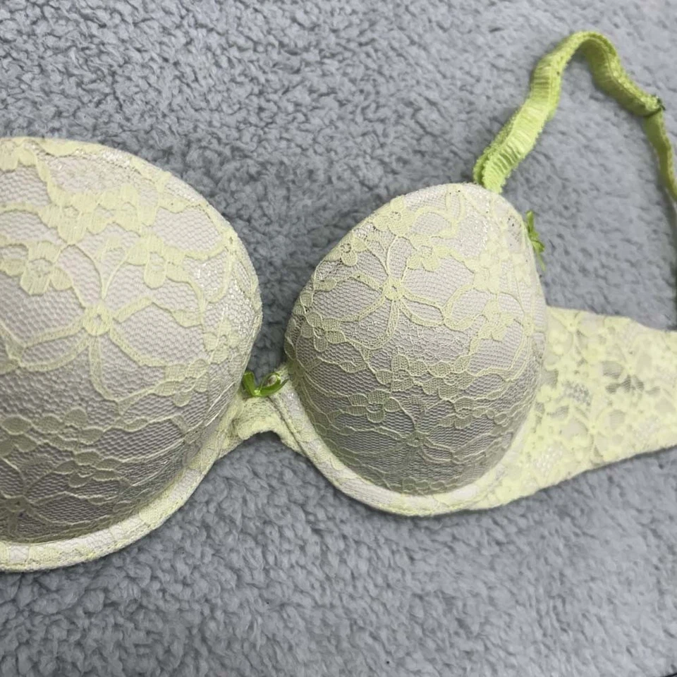 Aerie Bra 34A Push Up Bra Mia Boost Lift Padded Green Yellow Lace American Eagle - Image 3 of 4