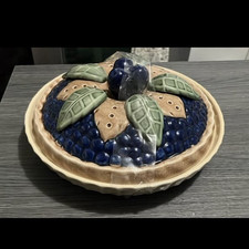 Ceramic Pie Dish Blueberry Design Beige Blue ...