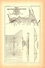 1893 Antique USGS Map-Sun River Reservoir System No. 9-Montana Water Survey-1889