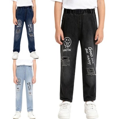 Kids Boys Denim Pants Birthdays Trouser Streetstyle Jeans Party Elastic Junior