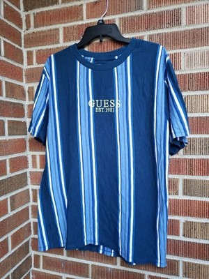 VTG Y2K Guess Originals Los Angeles.CA  Vertical BLUE Multicolor T Shirt (M) VGC