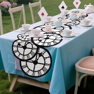  Pcs Wonderland Tea Party Decoration5'' x 70'' Black and White Clock Table 1