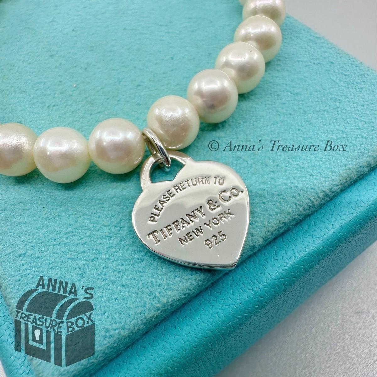 Return Tiffany & Co. 925 Silver 8mm Pearl Heart Tag 7.75