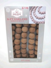 Holiday Time Wood Bead Garland 6 Ft Long Boho Farmhouse Rustic Christmas New