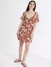 Madewell Silk Tie-Front Mini Dress in Sunflower Season Size 4
