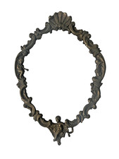 Antique Brass Mirror Frame Decorated With Cherub/Putti/Scrolls/Harps/Shells 16"