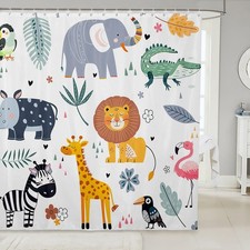 Zoo Animal Bath Curtain Cute Wild Animals Shower Curtain Cartoon Safari Wild ...