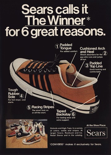 1973 Sears Converse Shoes: The Winner 6 Great Reasons Vintage Print Ad