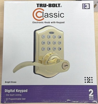 TRU-BOLT CLASSIC SATIN BRASS ELECTRONIC KEYPAD & KEY LOCK HANDLE KIT 1740028