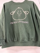 Vintage 80s I m not listening funny parody face green sweatshirt funny SZ M
