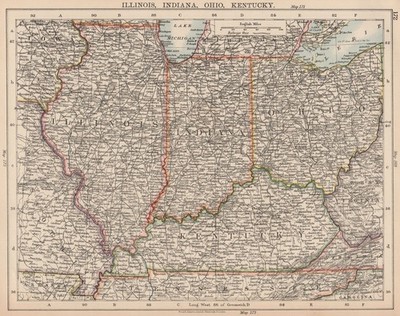 USA MIDWEST. Illinois Indiana Ohio Kentucky. Eisenbahnen. Johnston 1906 alte Karte