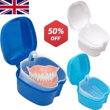 Denture Storage Box False Teeth Case with Cleaning Basket Portable Dental Holder