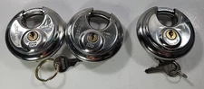 Lot of 3 Discus Padlocks - 2 Brinks & 1 Unbranded Key Solid Steel Pad Lock