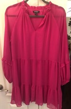 Express Fushia Ruffle Neck Dress Women’s Sz Large Long Sleeve Easter Spring