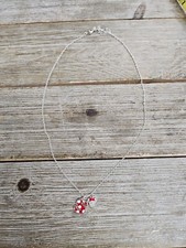 Disney Store Minnie Initial S Charm Necklace Polka Dot White Gem Accents 18"