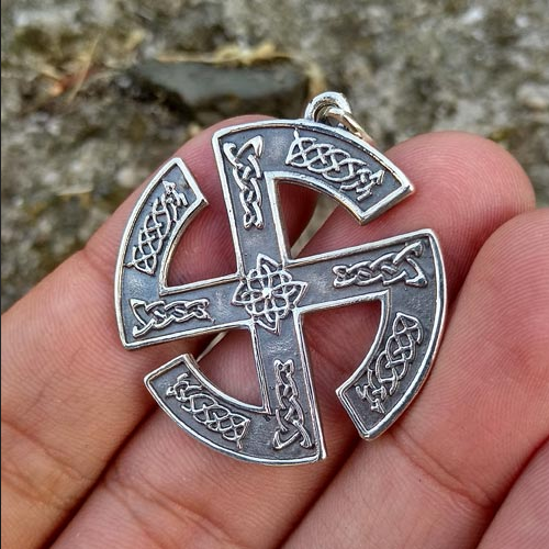 Grande Ciondolo Viking Slavic Sun Wheel In Argento Sterling 925 Con Collana Corda 20'' – Regalo