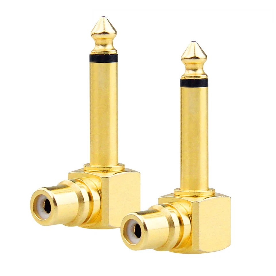 USA 5Pcs RCA Female Jack to 1/4" Mono Male Plug Right Angle Gold Audio Adapter - Image 2 of 4
