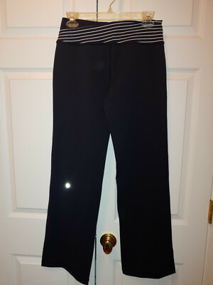 Women Lululemon Astro Pant Black White Parallel Stripe Cross Waist