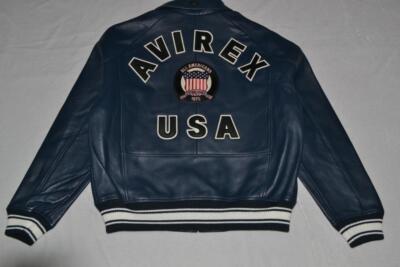 AUTHENTIC Avirex Icon Leather A1 BOMBER Jacket MENS NAVY BLUE NEW