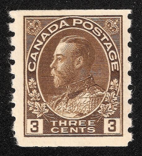 Canada Scott #129 Mint NHVF KGV Admiral Issue COIL Wet Printing 3 Cents Brown