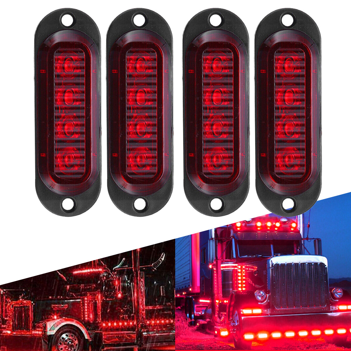 4x Red 4-LED Side Marker Lights RV Truck Trailer Clearance Light Waterproof US