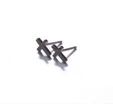 Unisex Silver Titanium S.Steel Punk Tiny Black Cross Stud Earrings