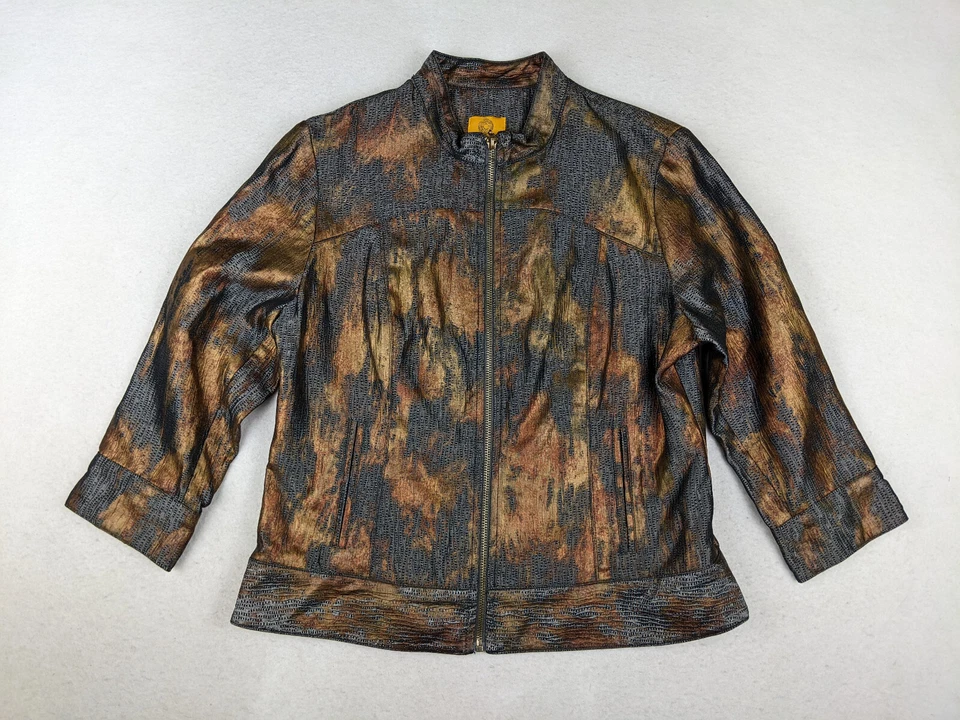 RUBY RD - WOMEN'S COPPER METALLIC PRINT 3/4 SLEEVE FULL ZIP JACKET - SIZE 10P - Image 3 of 4