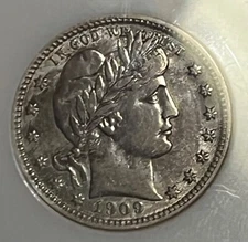 1909 barber Quarter,  XF / AU, Better grade