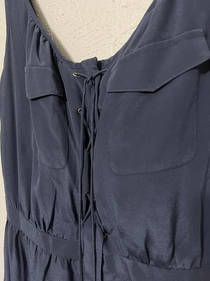 Vestido midi de seda sin mangas Leifsdottir Anthropologie azul marino talla 4 bolsillos formales Foto 4 de 4